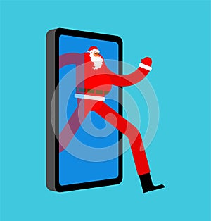 Santa Claus Congratulation online Gadget. christmas and New Year. Gifts and Smartphone. webÂ present order. gift box Shop window